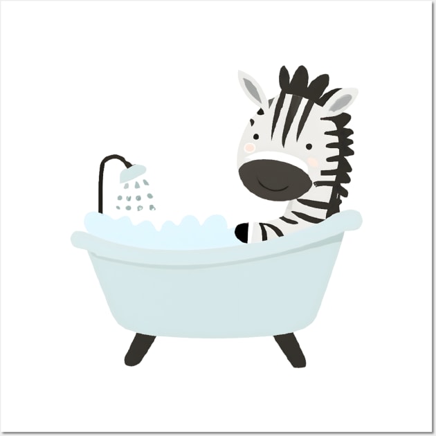 Cute Baby Zebra In Bathtub Wall Art by Zenflow